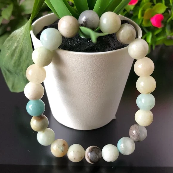 Color Amazonite 8mm Natural Stone Beads Stretchable Bracelet - Picture 1 of 4